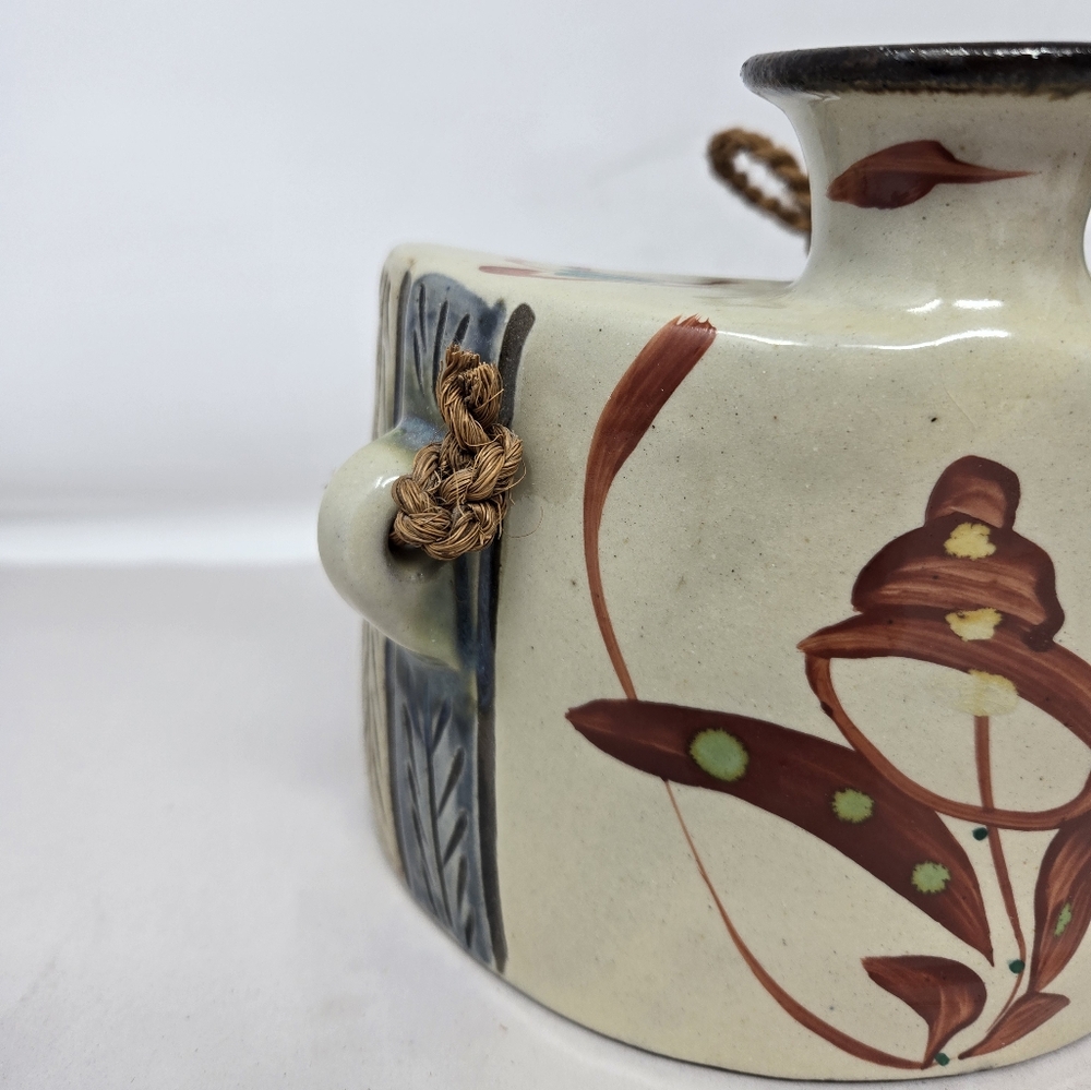 Japenese Okinawa Ceramic Showa Period Awamori Sake Hip Flask Dachibin Handmade - Picture 2 of 16